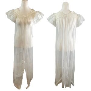 Vintage Gilead Maxi Long Robe Womens SIZE SMALL Ivory Bride Wedding Sheer Lace
